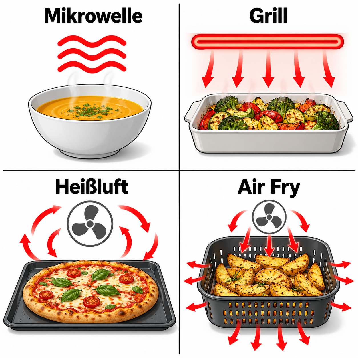 Mikrowelle, Grill, Heißluft und Air Fry